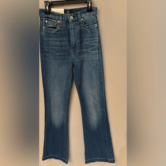 7 For All Mankind Dojo Ultrahigh Waist Flare Leg Jeans in Piney Size 24 - Picture 2 of 7